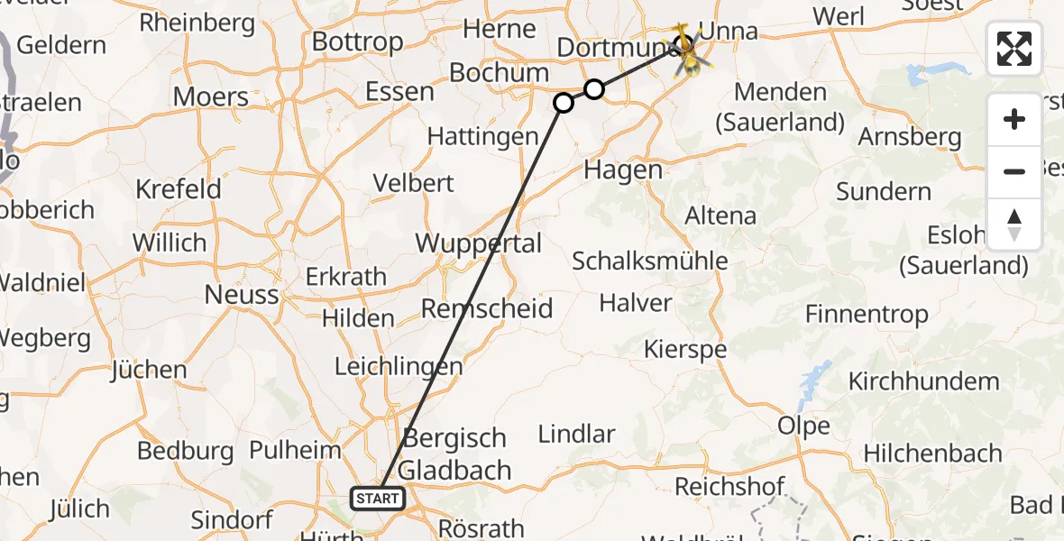 Flugroute Rettungshubschrauber Köln - Dortmund Flughafen, 12 Oktober 2026, 03:22