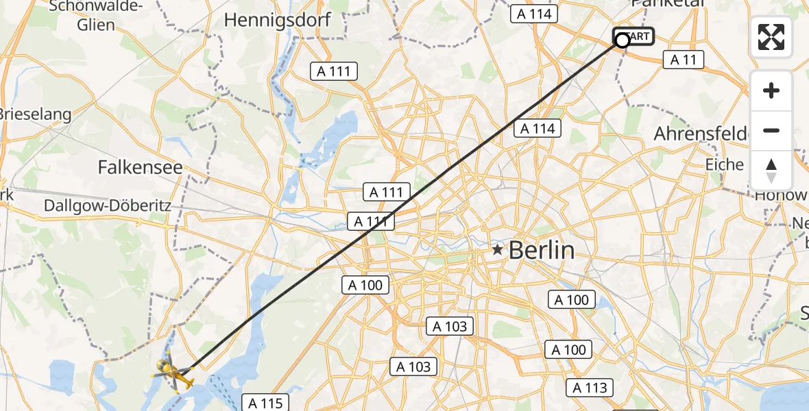 Flugroute Rettungshubschrauber Helios Clinic Berlin-Buch - Berlin, 12 Oktober 2026, 04:21