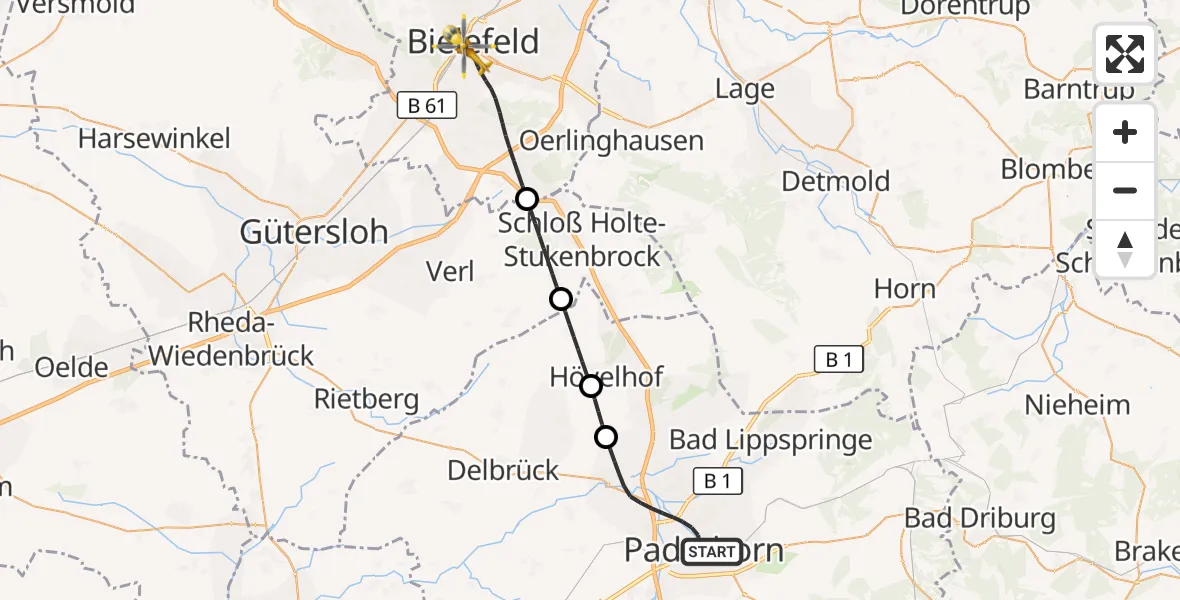 Flugroute Ambulanzhubschrauber Paderborn - Bielefeld, 12 Oktober 2026, 04:34