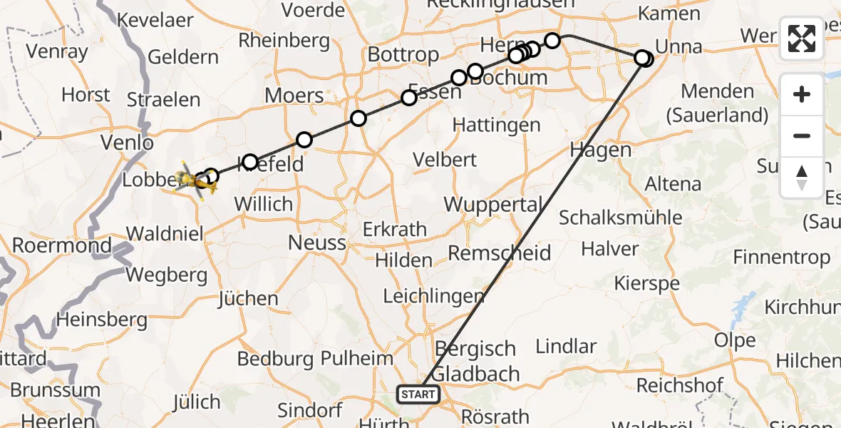 Flugroute Rettungshubschrauber Köln - Viersen, 12 Oktober 2026, 04:55