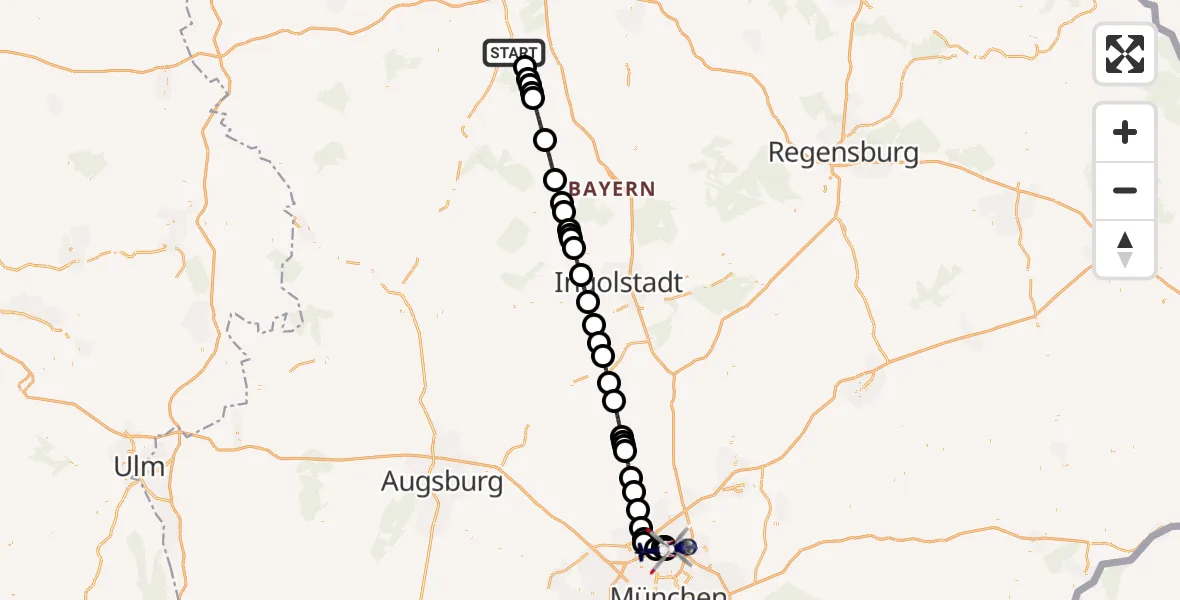 Flugroute Polizeihubschrauber Roth - Oberschleißheim, 12 Oktober 2026, 05:34