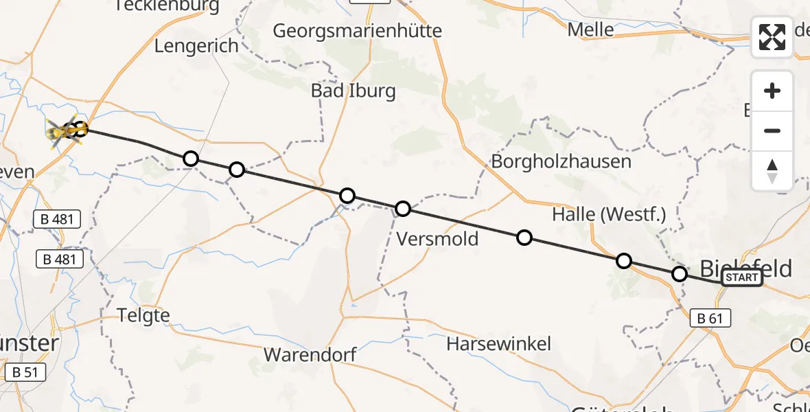 Flugroute Ambulanzhubschrauber Bielefeld - Christoph  Westfalen-ADAC, 12 Oktober 2026, 05:51