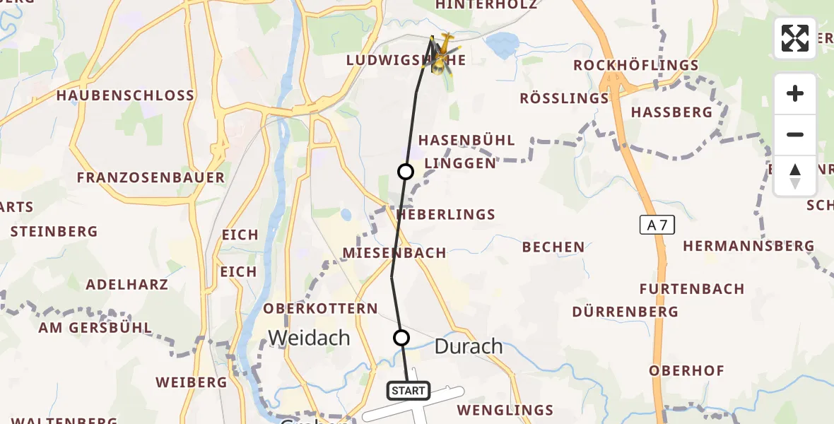 Flugroute Rettungshubschrauber Kempten-Durach Flugplatz - Kempten (Allgäu), 12 Oktober 2026, 06:01