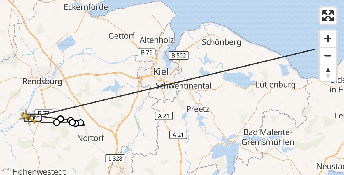 Flugroute Ambulanzhubschrauber Jevenstedt - Hörsten, 12 Oktober 2026, 06:02