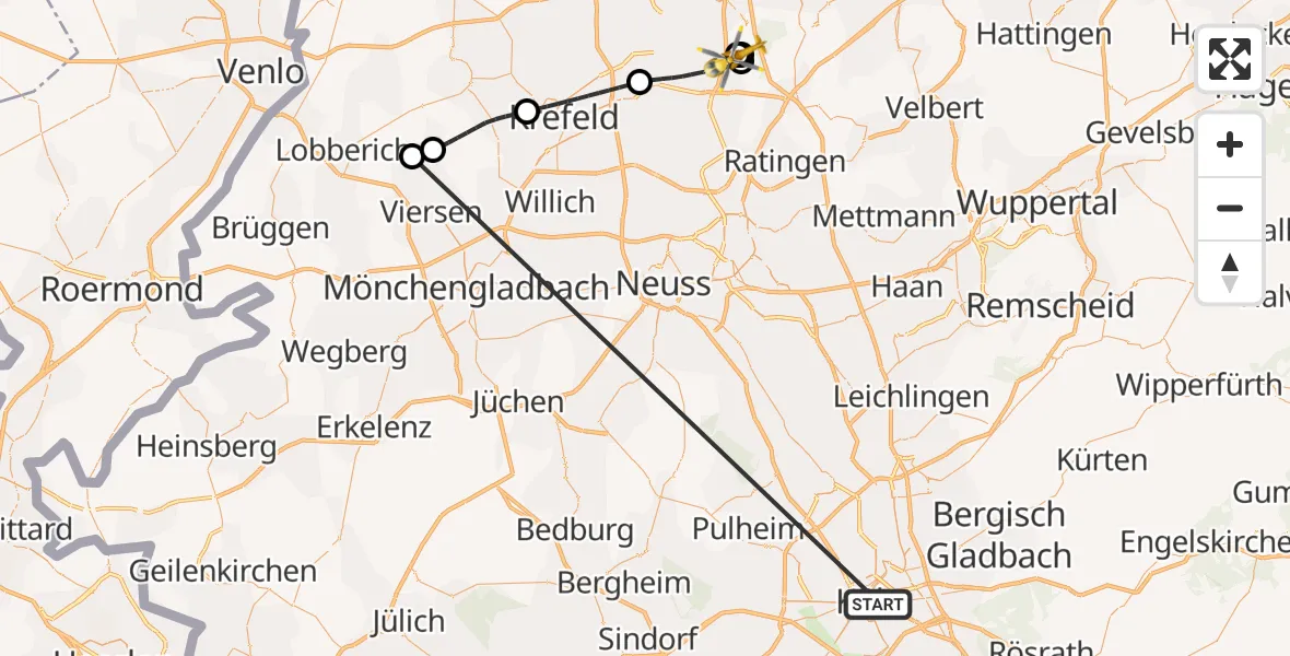 Flugroute Rettungshubschrauber Köln - Duisburg Air Rescue Hubschrauberlandeplatz (Christoph 9), 12 Oktober 2026, 06:18