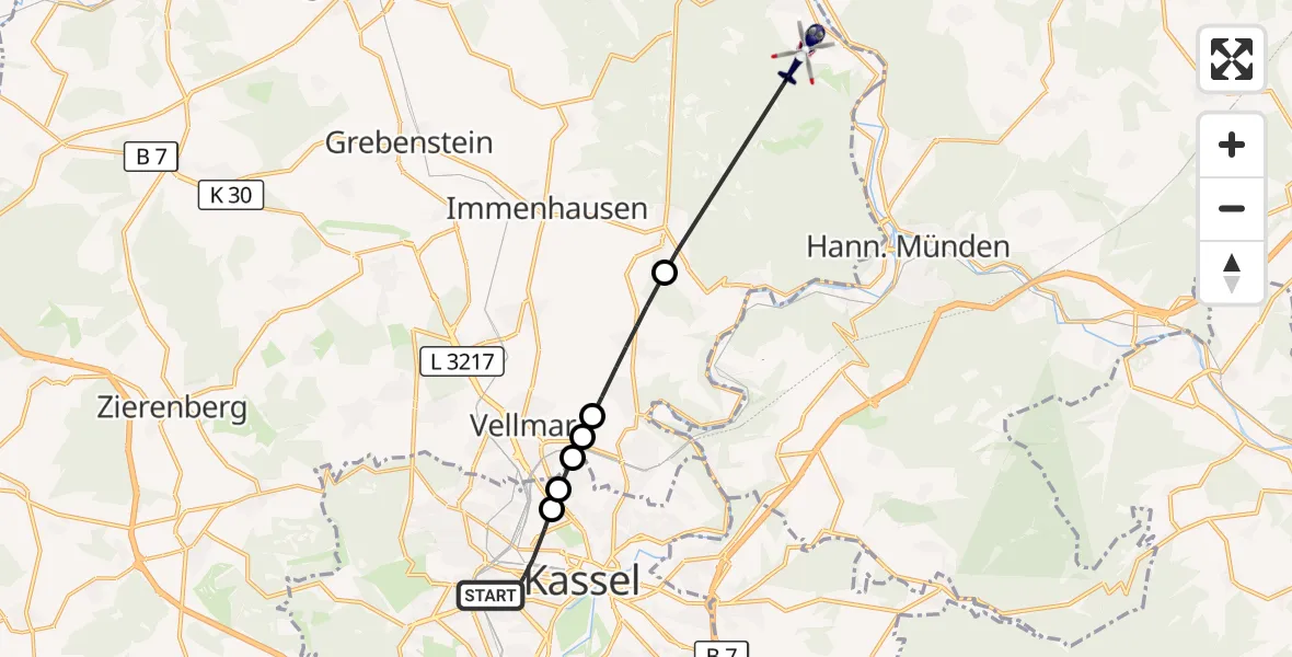 Flugroute Polizeihubschrauber Kassel - Reinhardshagen, 12 Oktober 2026, 06:23
