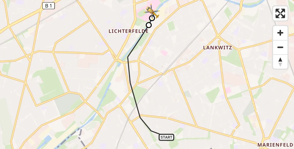 Flugroute Rettungshubschrauber Berlin - Charité Clinic Benjamin Franklin Campus, 12 Oktober 2026, 06:25
