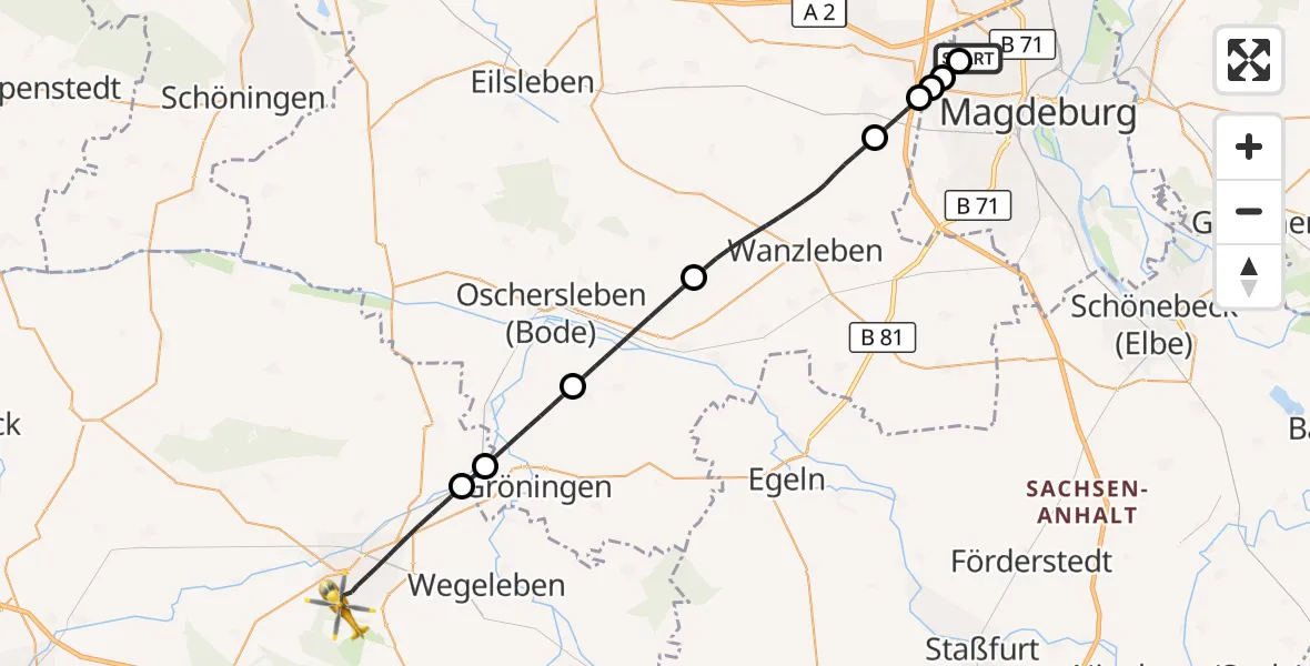 Flugroute Rettungshubschrauber Magdeburg Hospital - Halberstadt, 12 Oktober 2026, 06:52