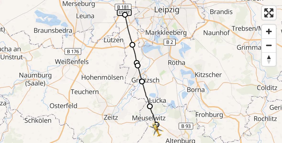 Flugroute Rettungshubschrauber Leuna - Kriebitzsch, 12 Oktober 2026, 07:02