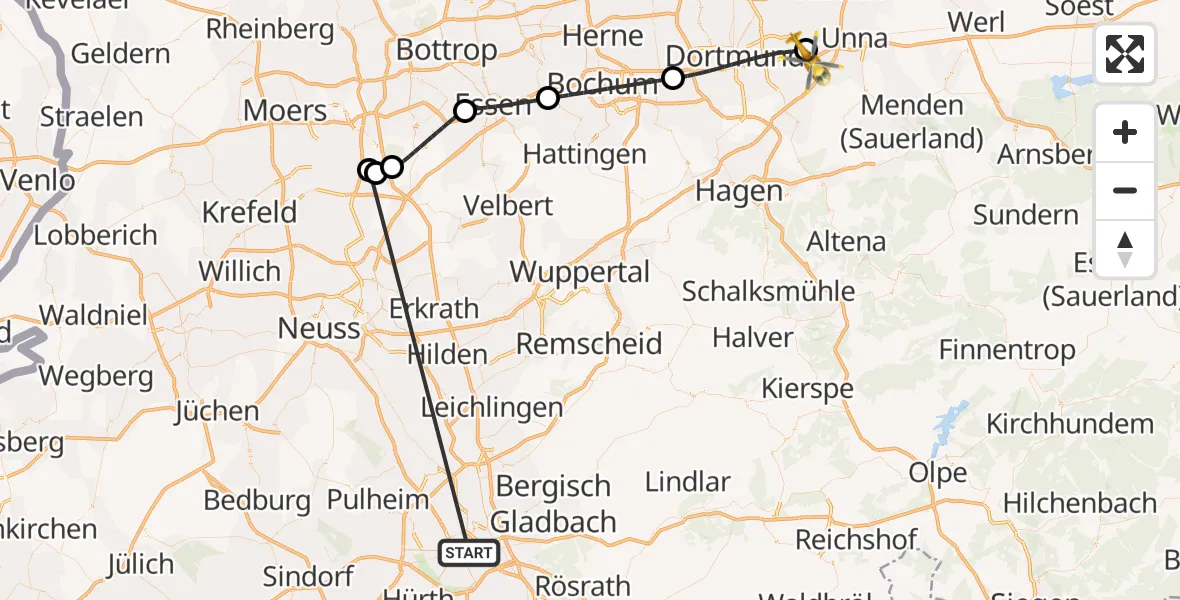 Flugroute Rettungshubschrauber Köln - Dortmund Flughafen, 12 Oktober 2026, 07:07