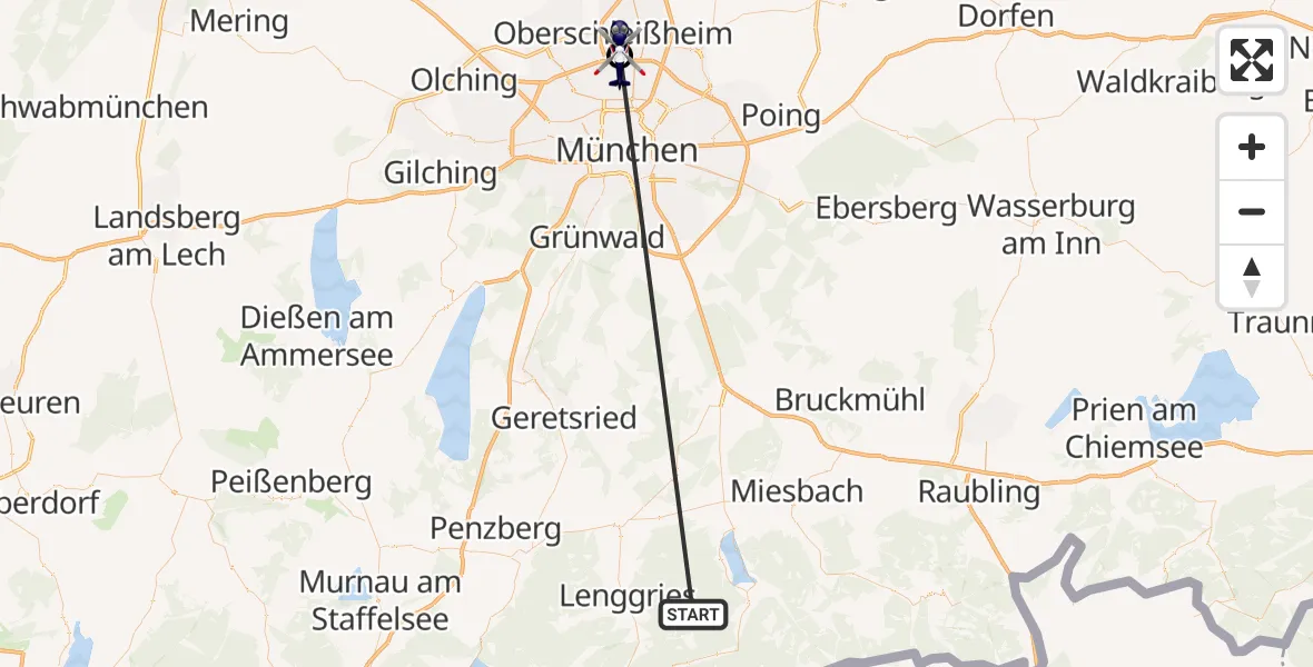 Flugroute Polizeihubschrauber Kreuth - Oberschleißheim, 12 Oktober 2026, 07:17