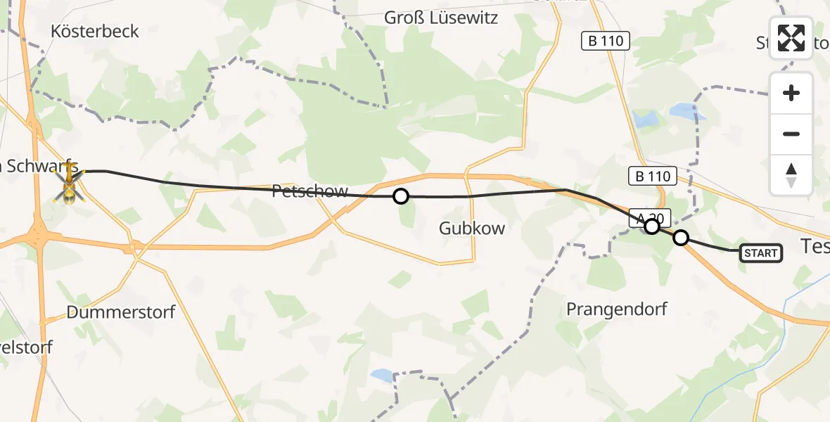 Flugroute Ambulanzhubschrauber Tessin - Dummerstorf, 12 Oktober 2026, 07:21