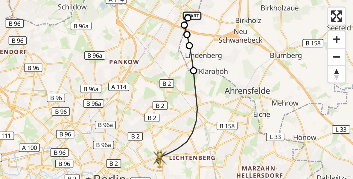 Flugroute Rettungshubschrauber Helios Clinic Berlin-Buch - Berlin, 12 Oktober 2026, 07:23