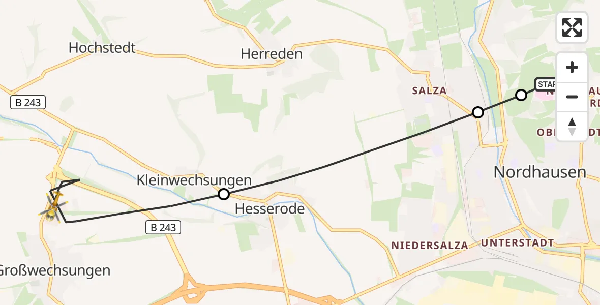 Flugroute Rettungshubschrauber Südharz Hospital Nordhausen - Werther, 12 Oktober 2026, 07:24