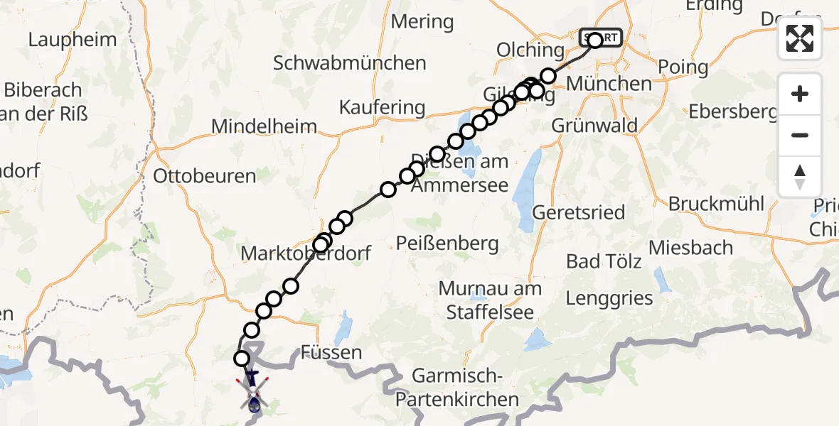 Flugroute Polizeihubschrauber Oberschleißheim - Zöblen, 12 Oktober 2026, 07:28