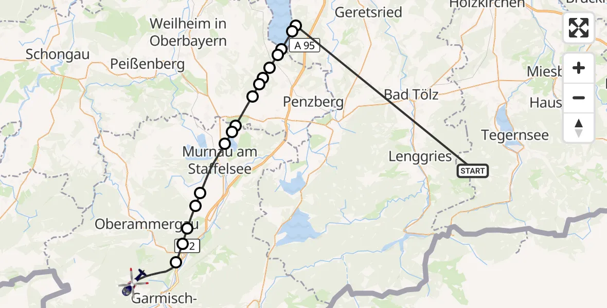 Flugroute Polizeihubschrauber Kreuth - Garmisch-Partenkirchen, 12 Oktober 2026, 07:41