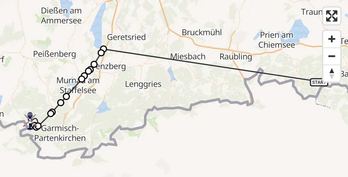 Flugroute Polizeihubschrauber Ruhpolding - Ettaler Forst, 12 Oktober 2026, 07:42