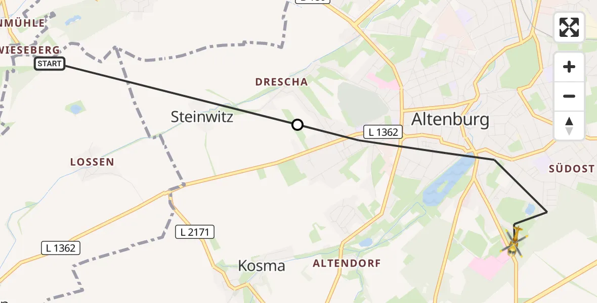 Flugroute Rettungshubschrauber Göhren - Altenburg, 12 Oktober 2026, 07:42