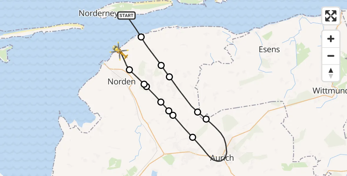 Flugroute Ambulanzhubschrauber Noordzee - Norden, 12 Oktober 2026, 07:45