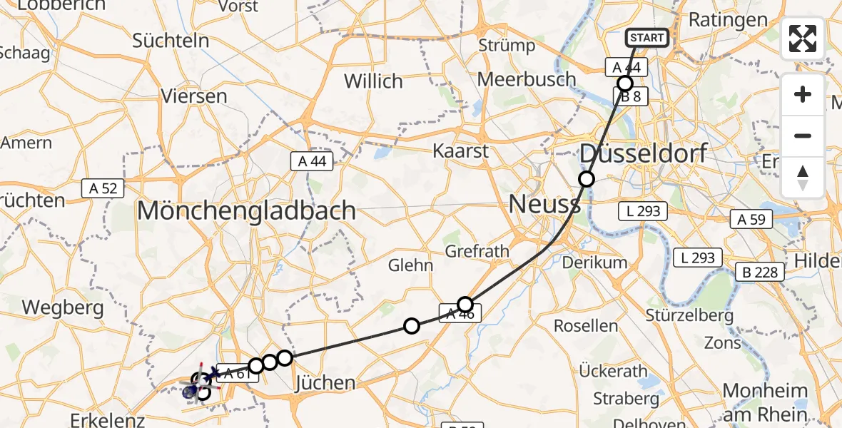 Flugroute Polizeihubschrauber Düsseldorf Flughafen - Wanlo Segelfluggelände, 12 Oktober 2026, 07:51