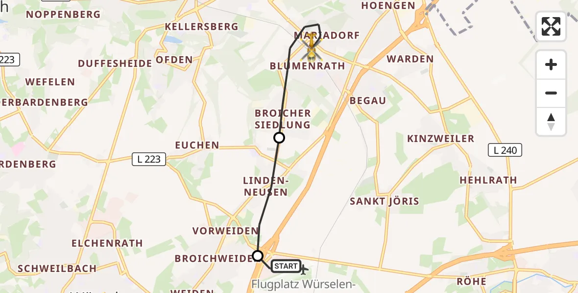 Flugroute Rettungshubschrauber Aachen-Merzbrück Flughafen - Alsdorf, 12 Oktober 2026, 07:52