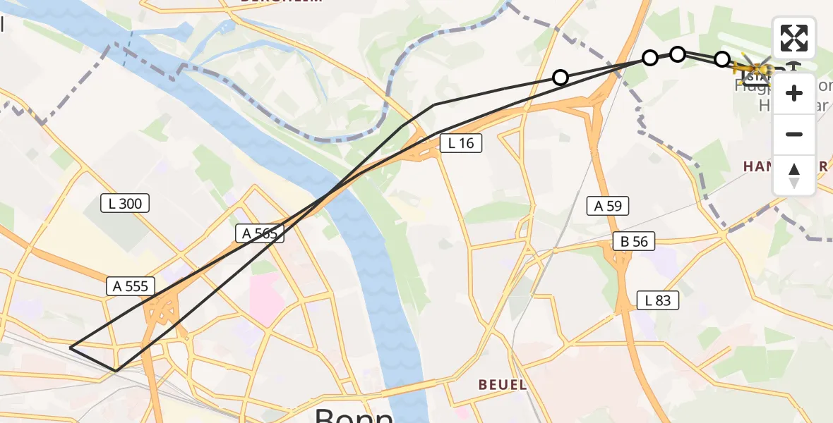 Flugroute Rettungshubschrauber Bonn-Hangelar Flugplatz - Bonn-Hangelar Flugplatz, 12 Oktober 2026, 07:52
