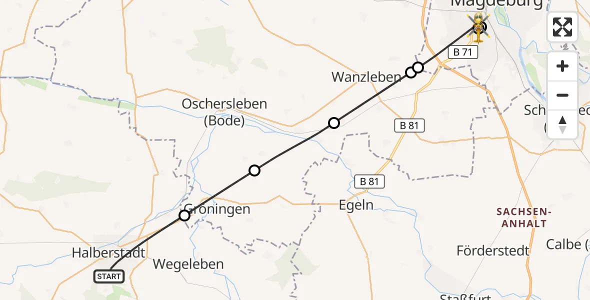 Flugroute Rettungshubschrauber Halberstadt - Magdeburg, 12 Oktober 2026, 07:53