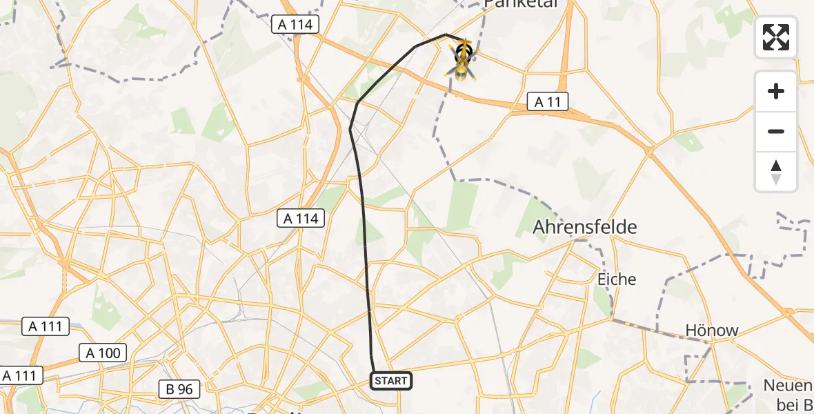 Flugroute Rettungshubschrauber Berlin - Helios Clinic Berlin-Buch, 12 Oktober 2026, 07:57