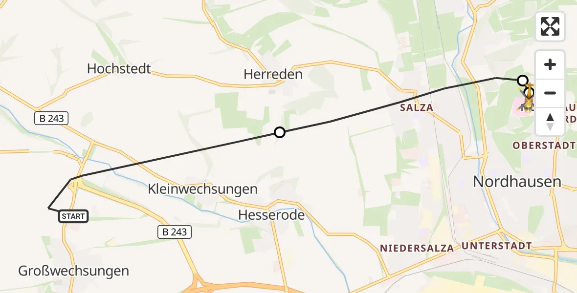 Flugroute Rettungshubschrauber Werther - Südharz Hospital Nordhausen, 12 Oktober 2026, 07:59