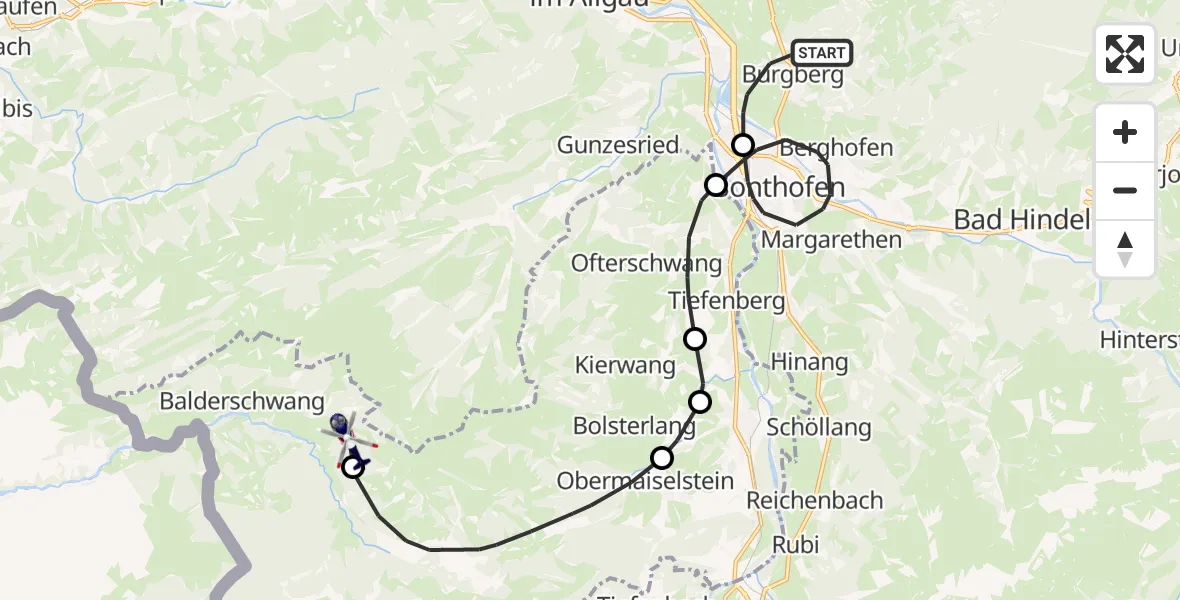 Flugroute Polizeihubschrauber Burgberg i.Allgäu - Balderschwang, 12 Oktober 2026, 08:04