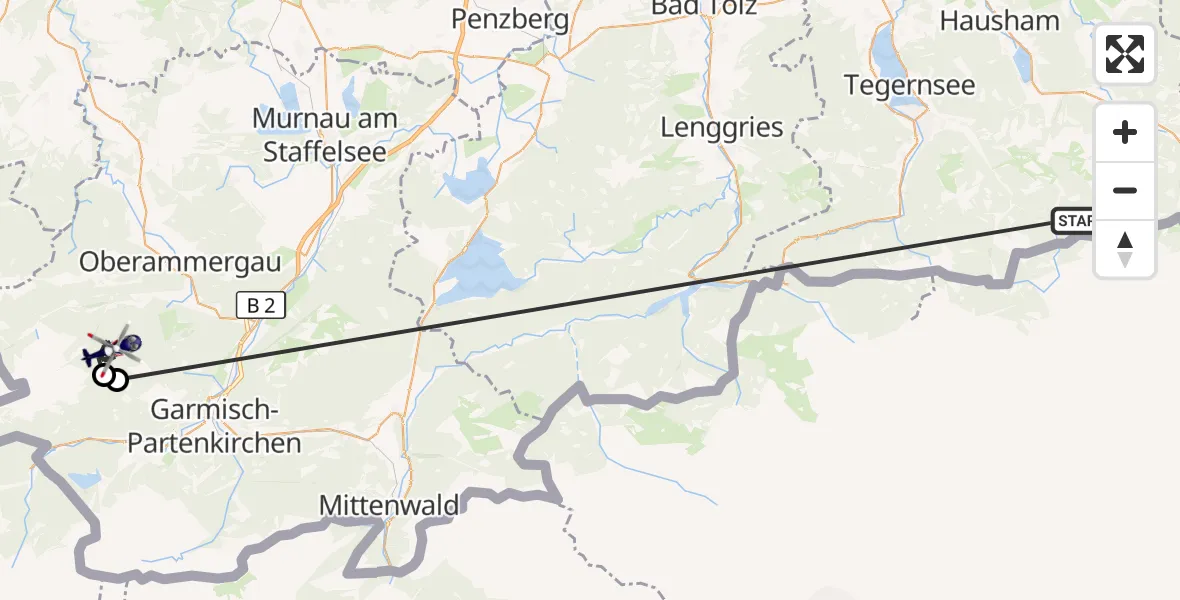 Flugroute Polizeihubschrauber Schliersee - Ettaler Forst, 12 Oktober 2026, 08:06