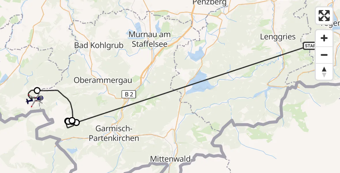 Flugroute Polizeihubschrauber Kreuth - Halblech, 12 Oktober 2026, 08:08