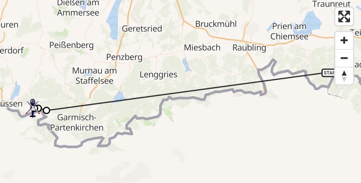 Flugroute Polizeihubschrauber Ruhpolding - Schwangau, 12 Oktober 2026, 08:14