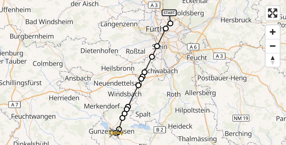 Flugroute Rettungshubschrauber Neunhofer Forst - Gunzenhausen, 12 Oktober 2026, 08:14