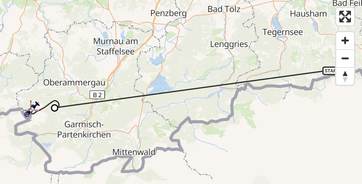 Flugroute Polizeihubschrauber Schliersee - Ettaler Forst, 12 Oktober 2026, 08:15
