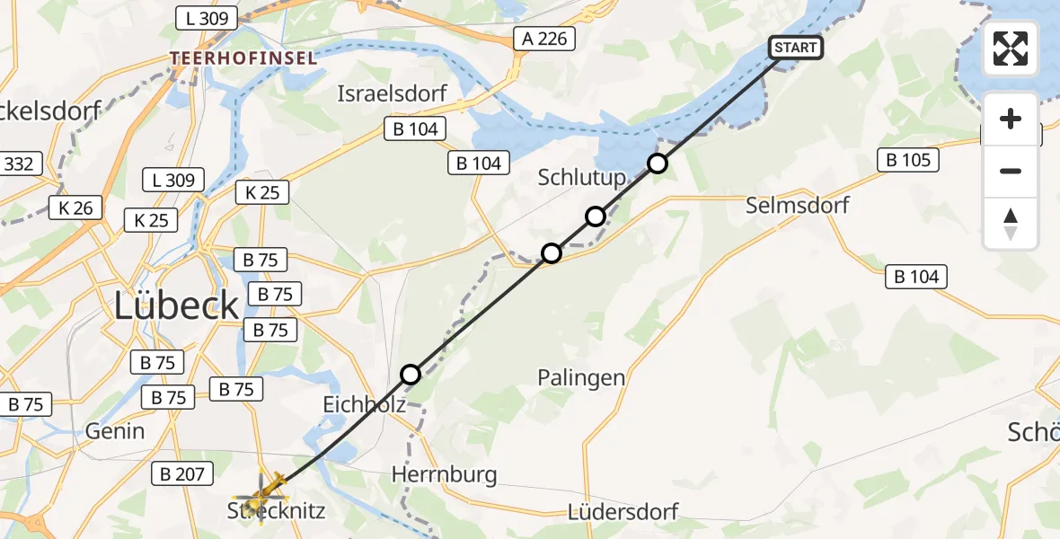 Flugroute Rettungshubschrauber Lübeck - Lübeck, 12 Oktober 2026, 08:22
