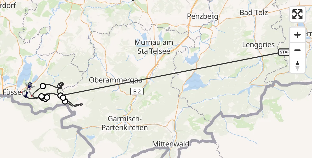 Flugroute Polizeihubschrauber Kreuth - Schwangau, 12 Oktober 2026, 08:25