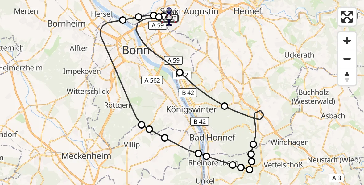 Flugroute Polizeihubschrauber Bonn-Hangelar Flugplatz - Bonn-Hangelar Flugplatz, 12 Oktober 2026, 08:26