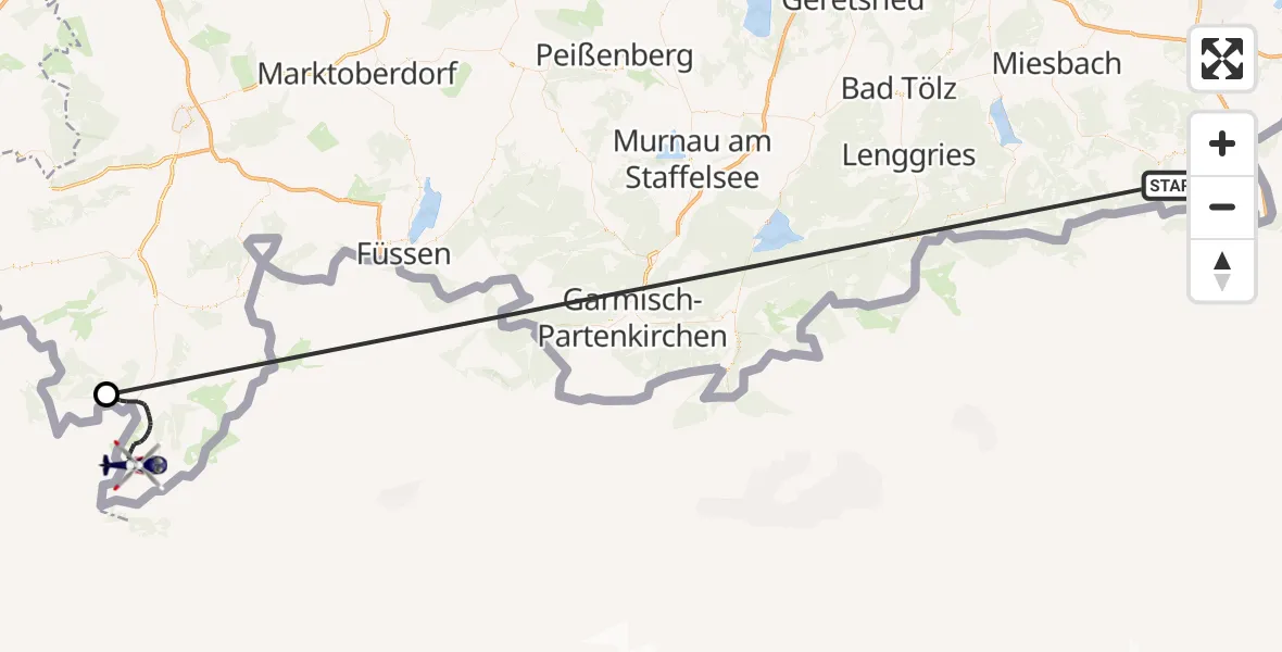 Flugroute Polizeihubschrauber Kiefersfelden - Oberstdorf, 12 Oktober 2026, 08:27