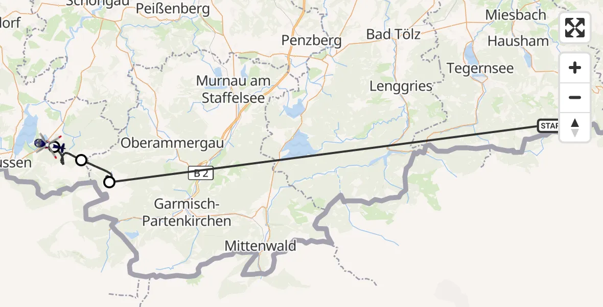 Flugroute Polizeihubschrauber Schliersee - Schwangau, 12 Oktober 2026, 08:32