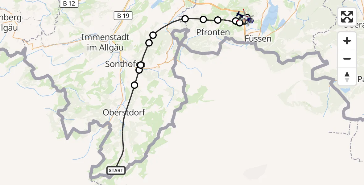 Flugroute Polizeihubschrauber Oberstdorf - Hopferau, 12 Oktober 2026, 08:34