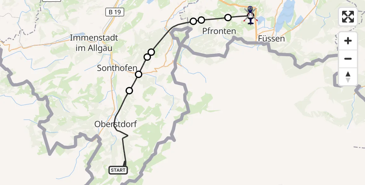 Flugroute Polizeihubschrauber Oberstdorf - Hopferau, 12 Oktober 2026, 08:34
