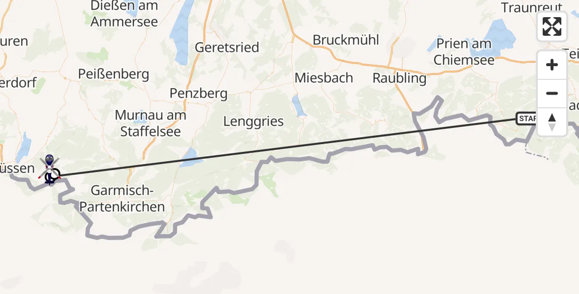 Flugroute Polizeihubschrauber Ruhpolding - Halblech, 12 Oktober 2026, 08:35