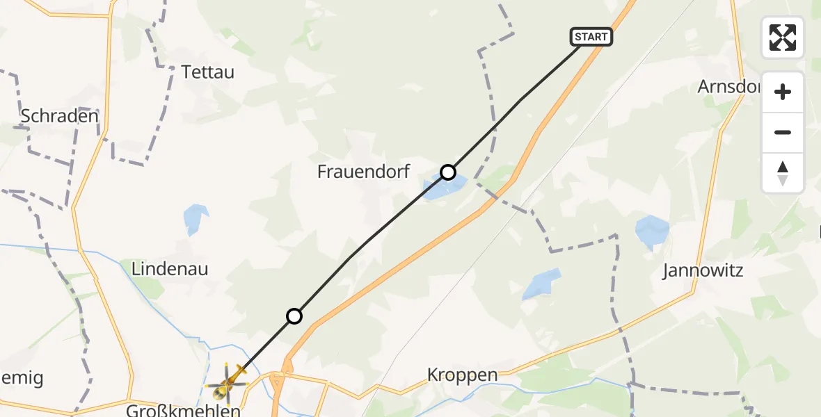 Flugroute Rettungshubschrauber Ruhland - Großkmehlen, 12 Oktober 2026, 08:38