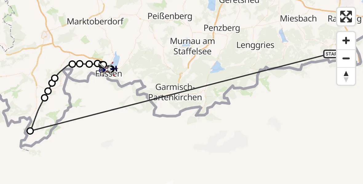 Flugroute Polizeihubschrauber Kiefersfelden - Füssen, 12 Oktober 2026, 08:39