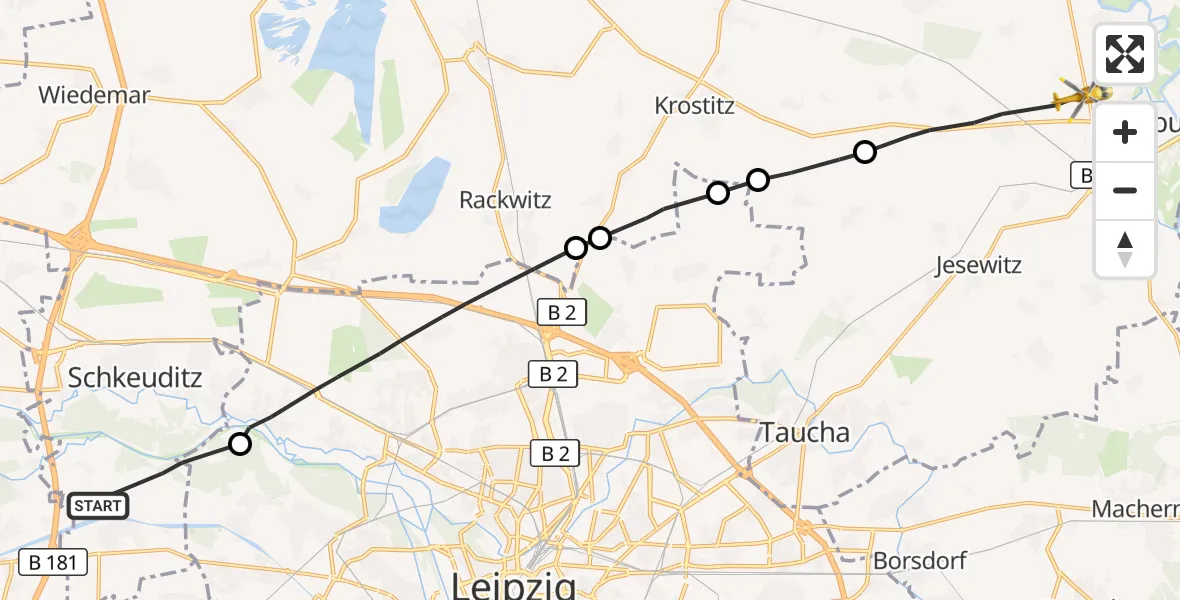 Flugroute Rettungshubschrauber Schkeuditz - Eilenburg, 12 Oktober 2026, 08:42