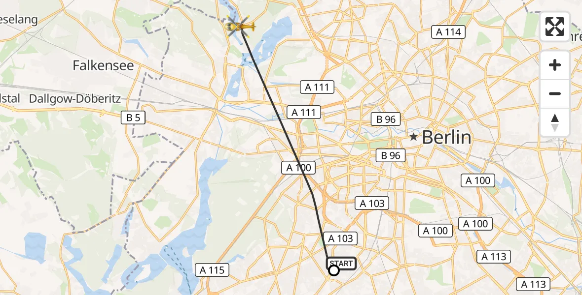 Flugroute Rettungshubschrauber Charité Clinic Benjamin Franklin Campus - Berlin, 12 Oktober 2026, 08:43