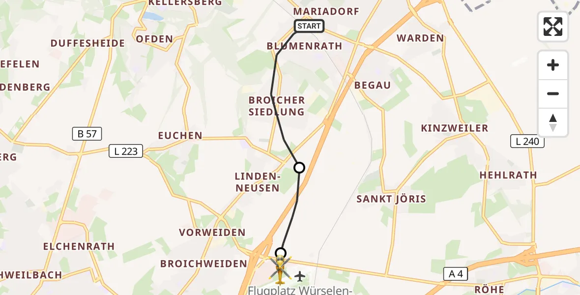 Flugroute Rettungshubschrauber Alsdorf - Aachen-Merzbrück Flughafen, 12 Oktober 2026, 08:43