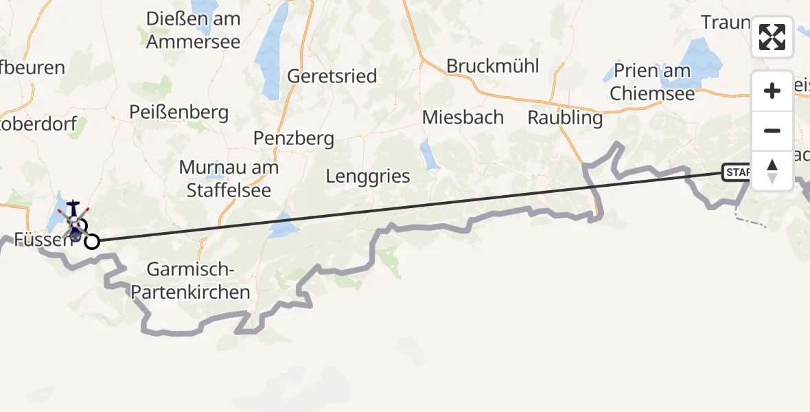 Flugroute Polizeihubschrauber Ruhpolding - Schwangau, 12 Oktober 2026, 08:46