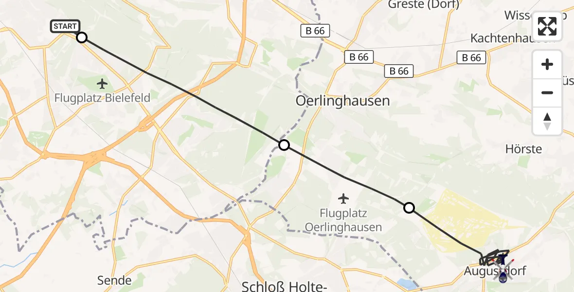 Flugroute Polizeihubschrauber Luftrettungszentrum Bielefeld - Augustdorf, 12 Oktober 2026, 08:47
